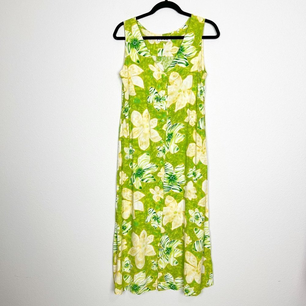 Jams World Hawaii Small Zebriscus Floral Sleeveless Button Front Midi Maxi Dress